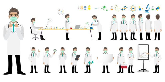 Cartoon character with a professional doctor flat icon design vector