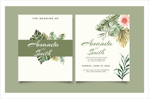 Watercolor greenary tropical leaves Invitation Wedding vector