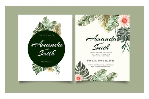 Watercolor tropical leaves Invitation Wedding vector