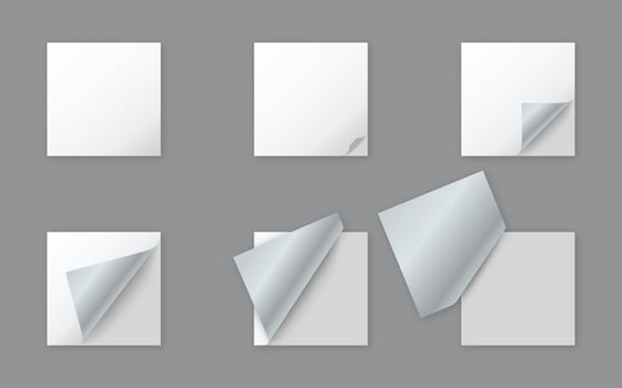 Blank white square paper stickers with curled corner vector