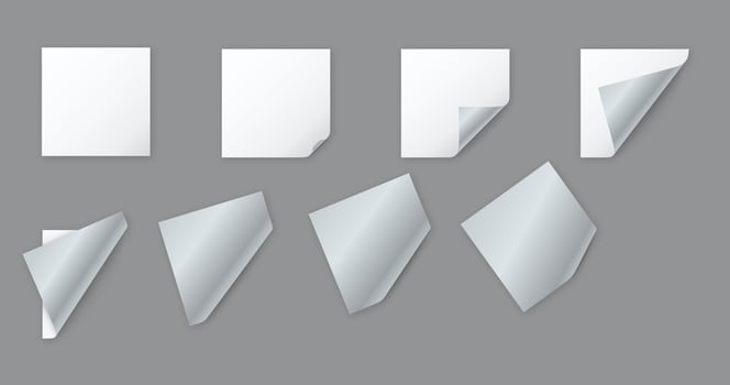 Blank white square paper sheets with curled corner vector