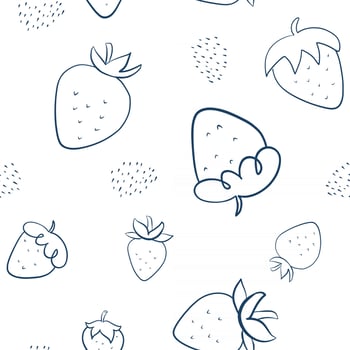 Line Art Doodle Strawberries Seamless Pattern vector