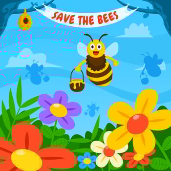 Honey Bee and Flower Garden vector