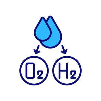 Water splitting for hydrogen production RGB color icon vector