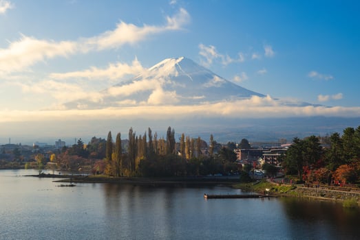 Scenery of Mount Fuji and Lake Kawaguchi at Yamanashi in japan photo