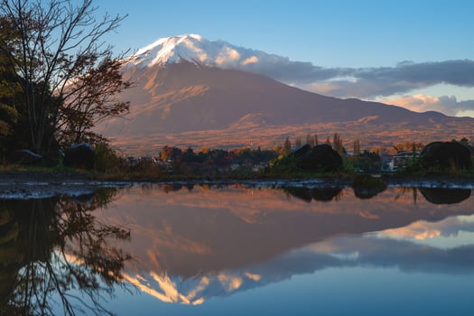 Scenery of Mount Fuji and Lake Kawaguchi at Yamanashi in Japan photo