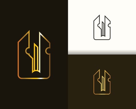 Modern Luxury Golden Real Estate and Construction Logo In Line Style vector