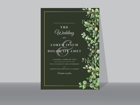 Wedding invitation cards with greenery tropical leaves vector