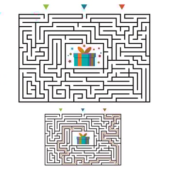 Rectangular maze labyrinth game for kids. Labyrinth logic conundrum. vector