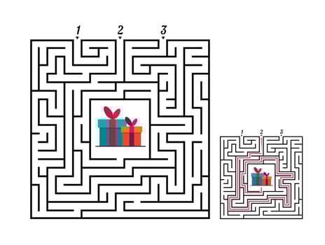 Square maze labyrinth game for kids. Labyrinth logic conundrum. vector