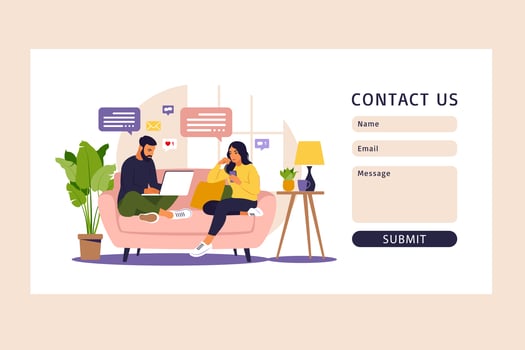 Contact us form. Freelance, online education or social media concept. vector