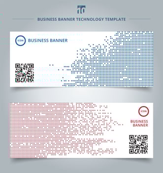 Set of template abstract technology digital data square blue and red vector