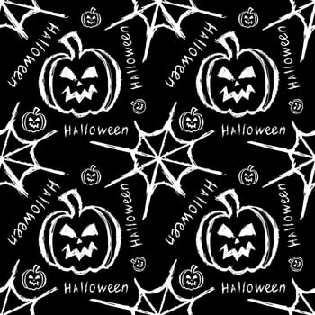 halloween seamless pattern with pumpkin and spider web vector