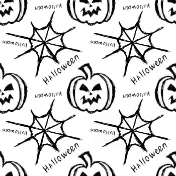 halloween seamless pattern with pumpkin and spider web vector