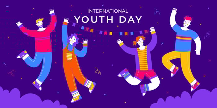 Happy international youth day with the young boy and girl jumping vector