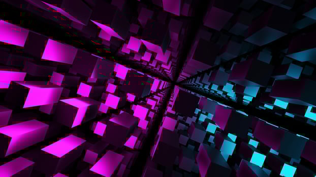3D rendering blue pink black fluorescent abstract square photo