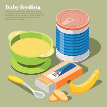 Baby Feeding Isometric  Background Vector Illustration