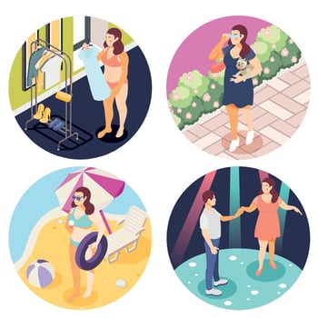 Large Size People Isometric Concept Vector Illustration