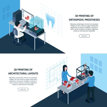 3D Printing Horizontal Banners Vector Illustration