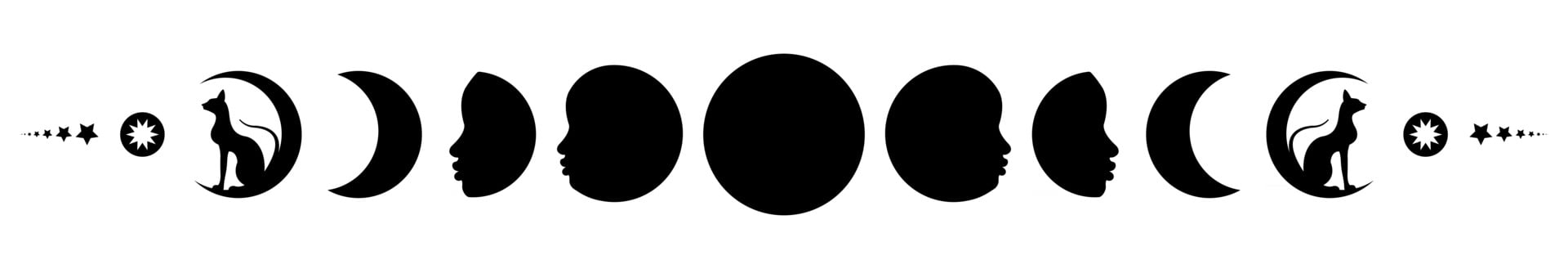 Phases of the moon. Triple moon and black cats, pagan Wiccan symbol vector