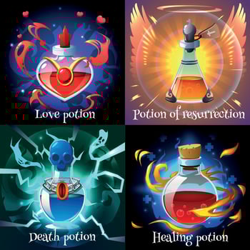 Magic Potions 2x2 Design Concept Vector Illustration