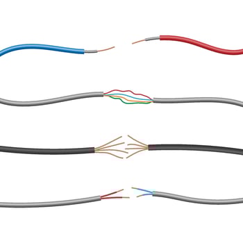 Set of electric cable wire isolated on white background vector