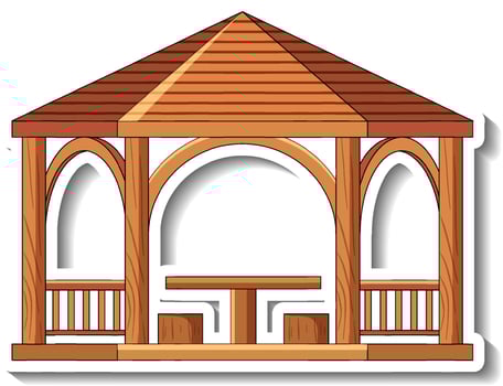 Sticker template with wooden gazebo isolated vector