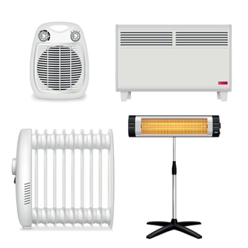 Heater Models Realistic Set Vector Illustration