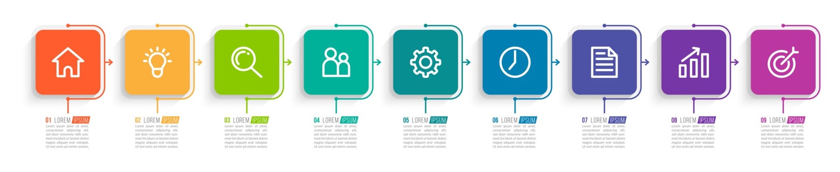 Vector Infographic Design with Icons and 9 Options or Steps