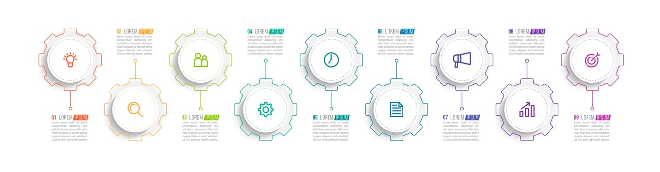 Vector Infographic Design with Icons and 9 Options or Steps