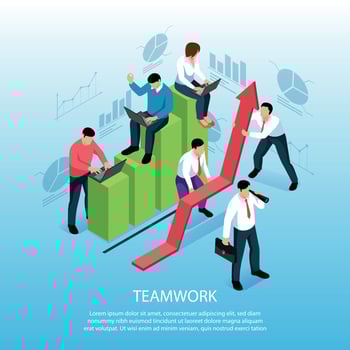 Teamwork Isometric Composition Poster Vector Illustration