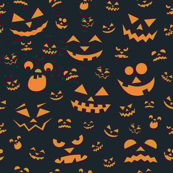 Halloween Seamless Pattern with Orange Scary Faces vector