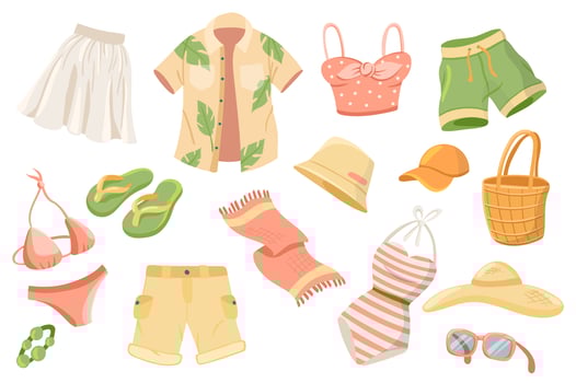 Summer clothing cute stickers isolated set vector