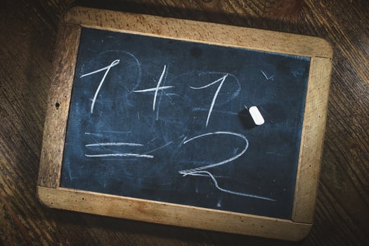 Small blackboard with child simple math calculation photo