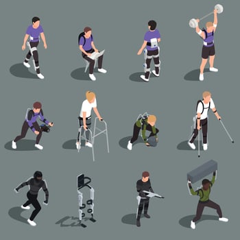 Bionics Technology Isometric Icons Set Vector Illustration
