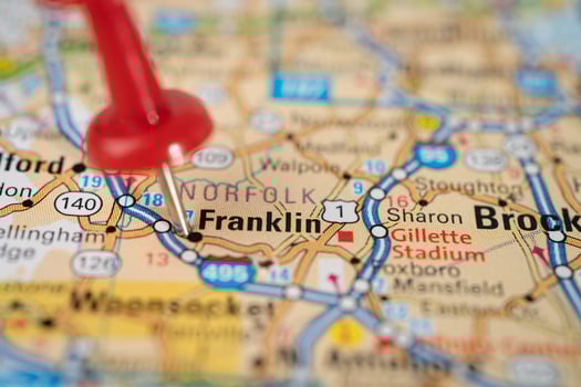Franklin, Tennessee, road map with red pushpin photo