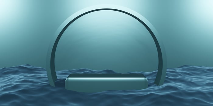 stage product podium stage blue on the water 3d illustration photo