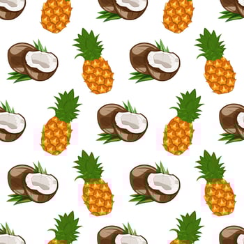 Seamless pattern with coconut and pineapple vector