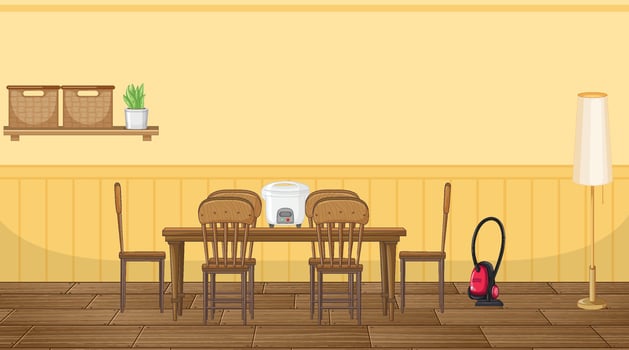 Dining room interior design with furniture vector