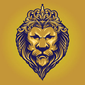 Vintage Gold King Lion with Ornament Crown vector
