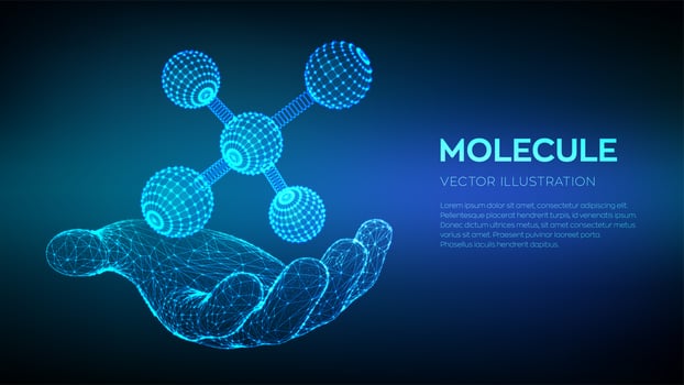 Molecule in hand. Dna, atom, neurons. vector