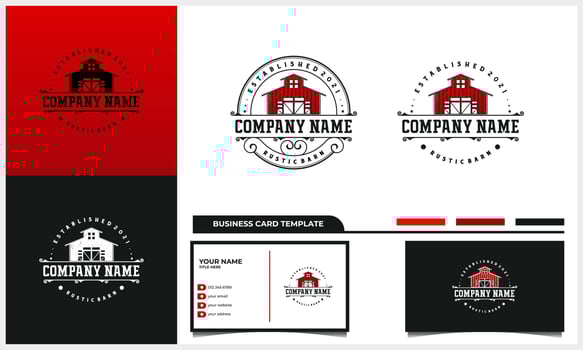 rustic stamp and vintage barn logo with business card template vector