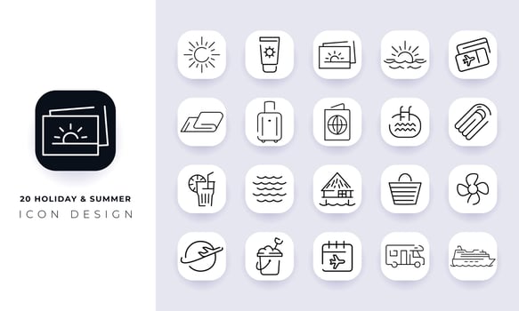 Line art incomplete holiday and summer icon pack. vector
