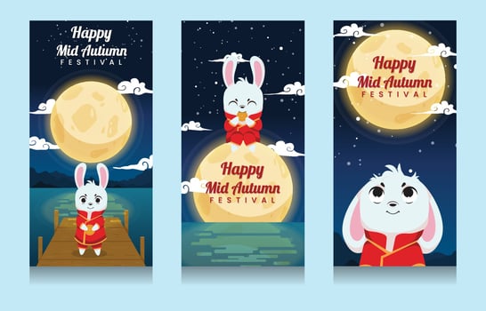 Mid Autumn Festival Rabbit Banner Vertical vector