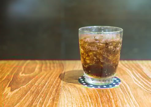 Close-up glass of cola with ice photo