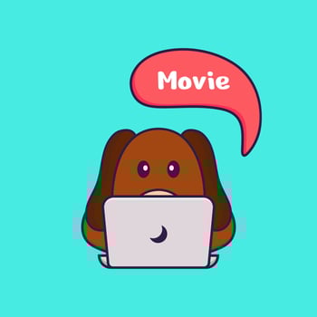 Cute dog is watching a movie. vector