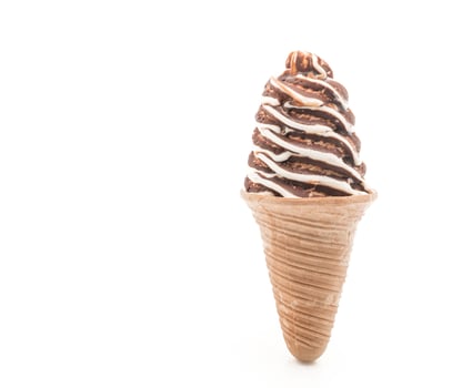 Chocolate ice cream cone on white background photo