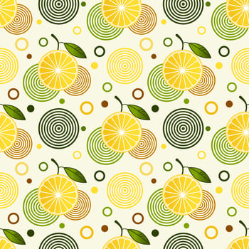 Seamless pattern with sprinkled lemons and simple geometric shapes vector