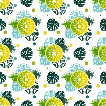 Seamless pattern with lemons and leaves of tropical plants vector