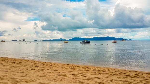 Bo Phut Beach with boats on Koh Samui in Thailand. photo